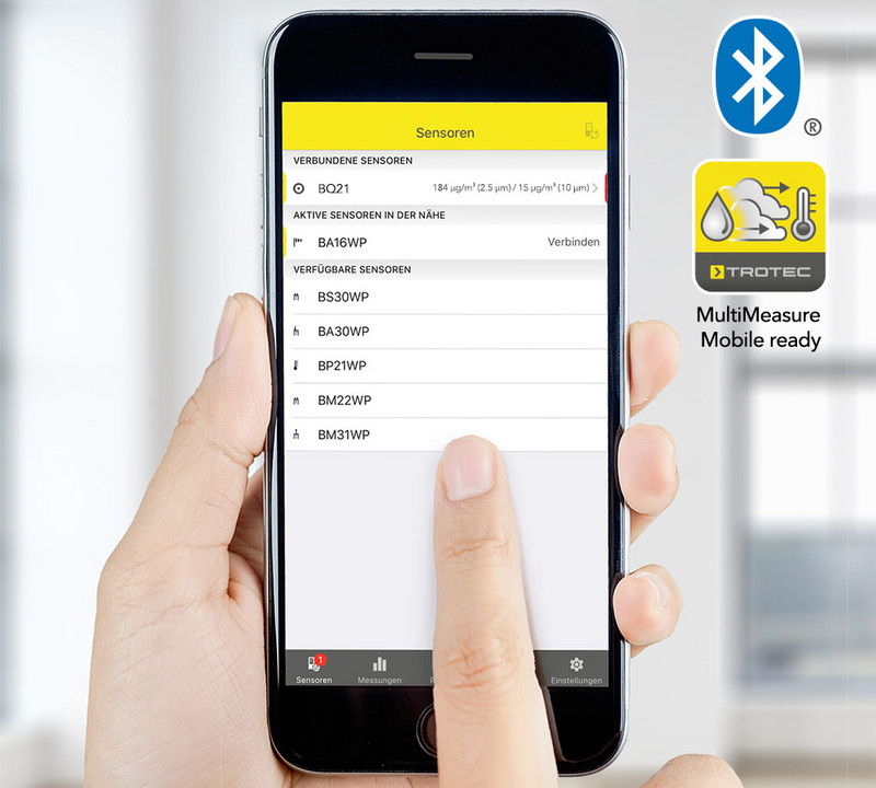 MultiMeasure Mobile-App mit Partikelmessgerät BQ21